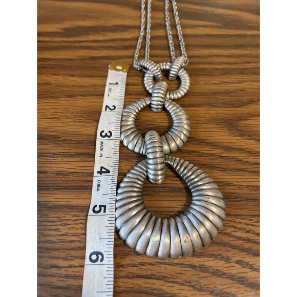 Silver tone double chain pendant necklace unmarked vintage - Picture 4 of 5